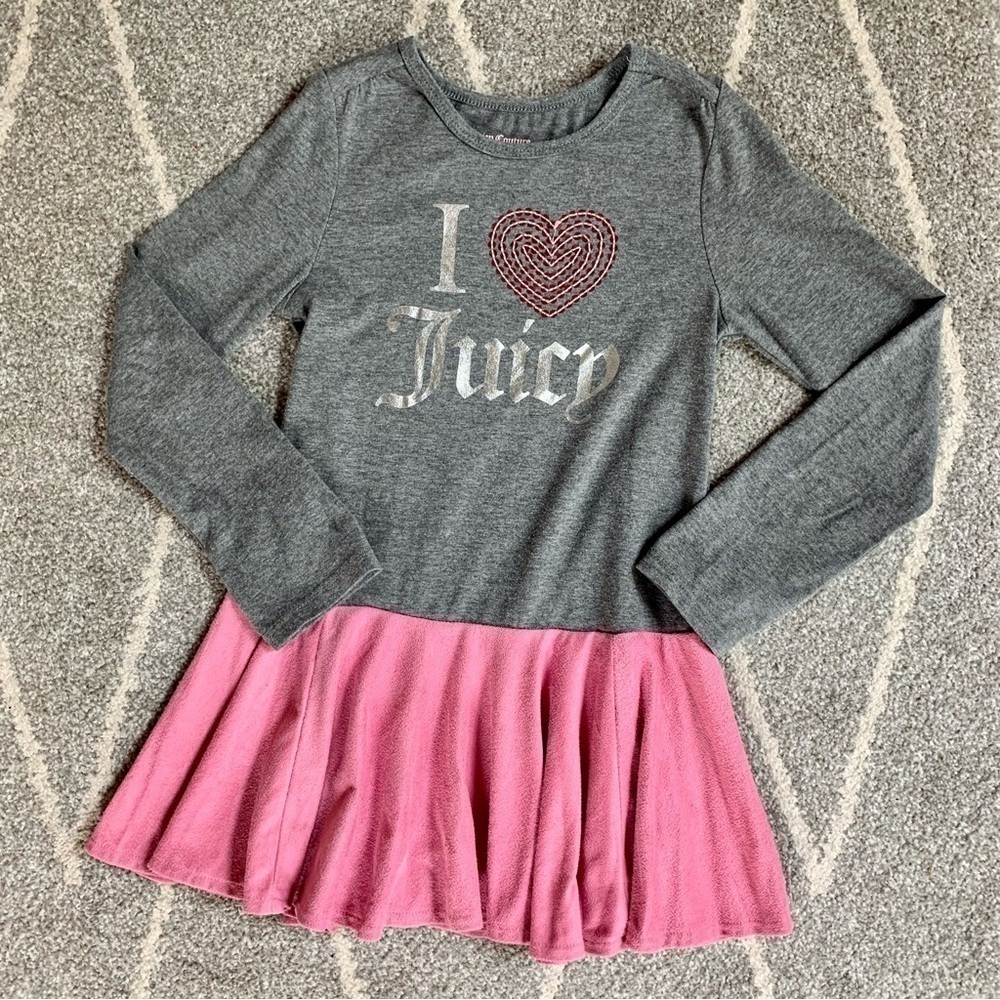 Juicy Couture Gray and Pink Dress w/ Faux Suede Circle Skirt Size 5